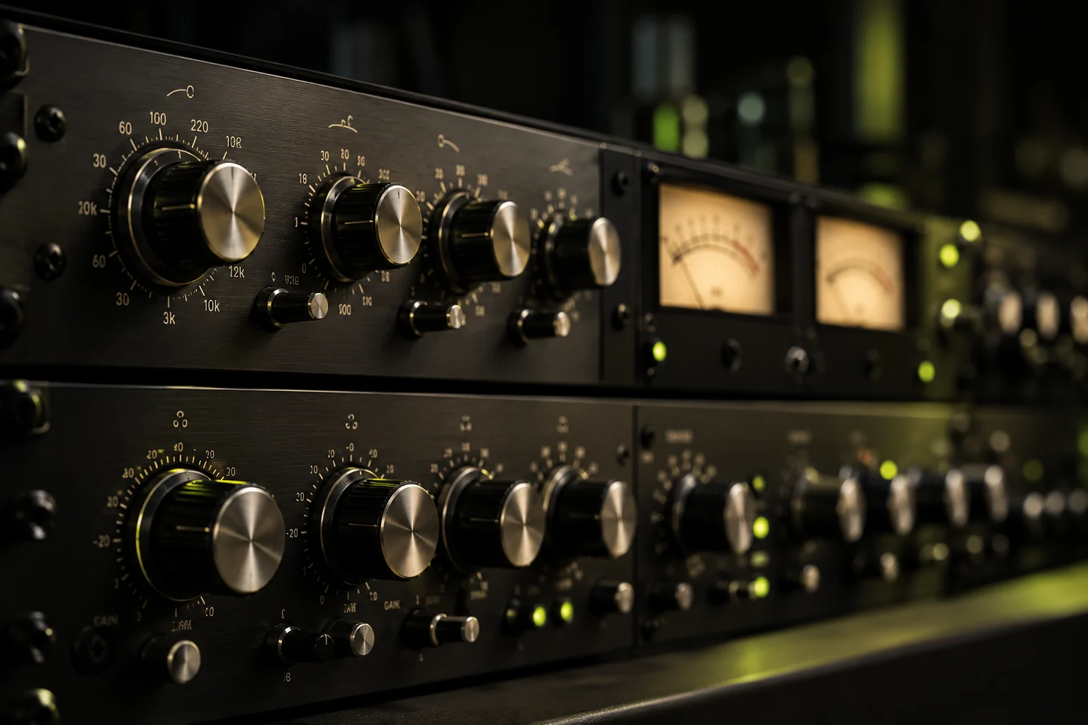 Symbolmotiv: analoge Audiotechnik mit Reglern und Pegelanzeigen